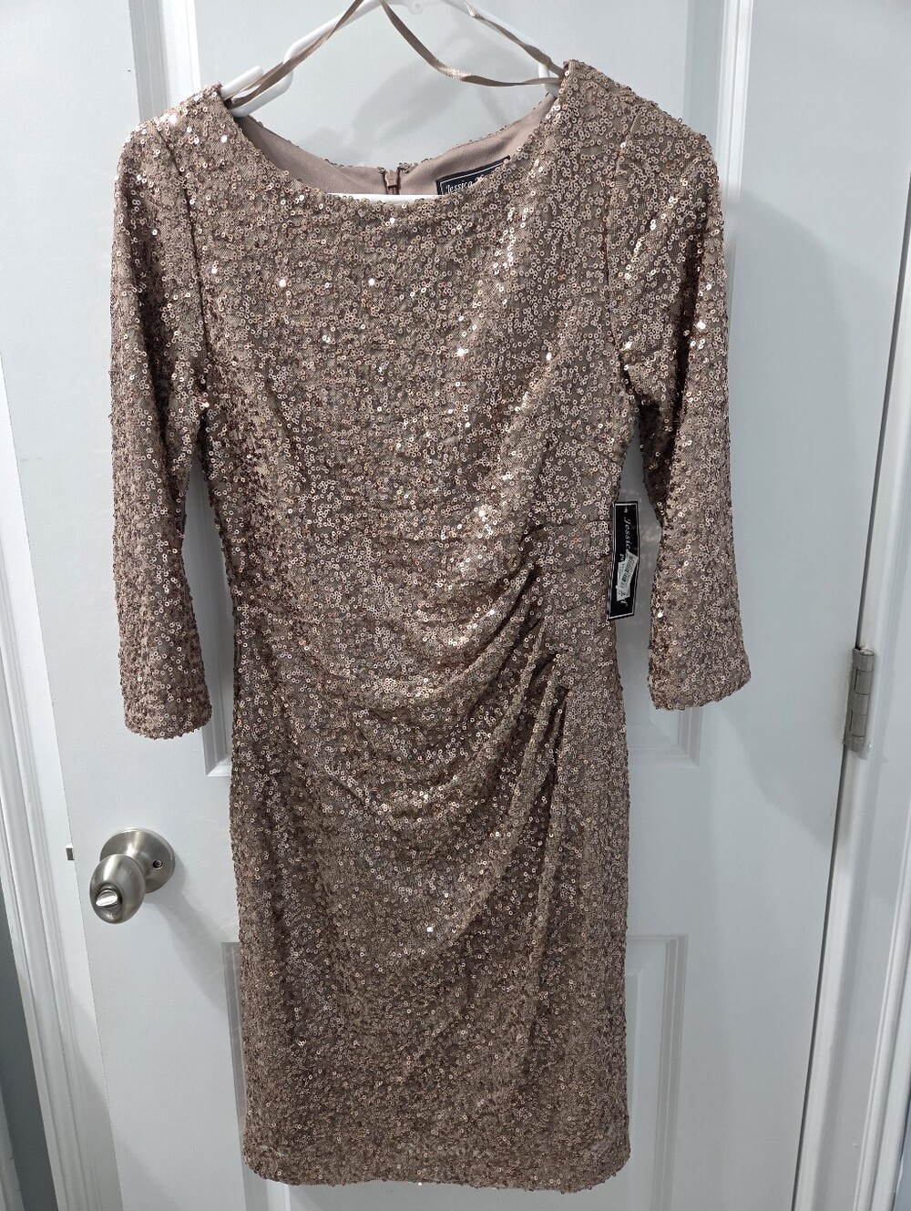 Jessica Howard Rose Gold Sequin Ruched Midi Dress 👗, NWT, SZ 6P
